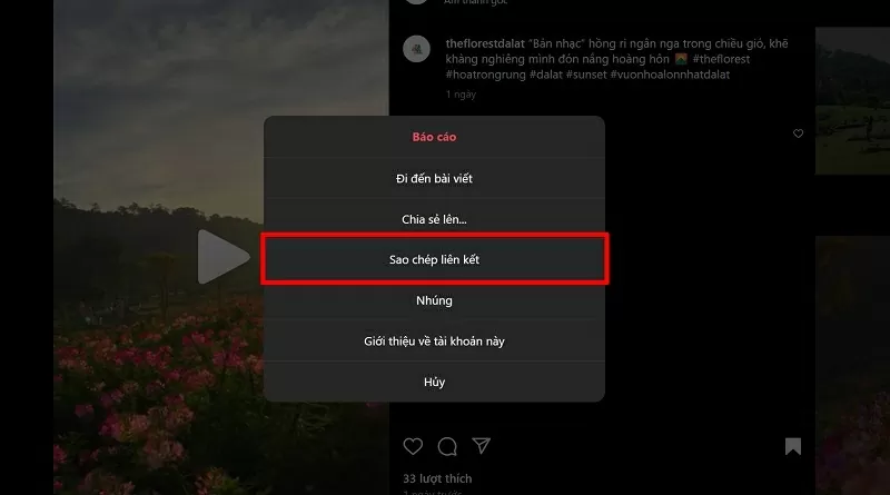 Nhấn vào mục Sao chép liên kết Nhấn vào mục Sao chép liên kết