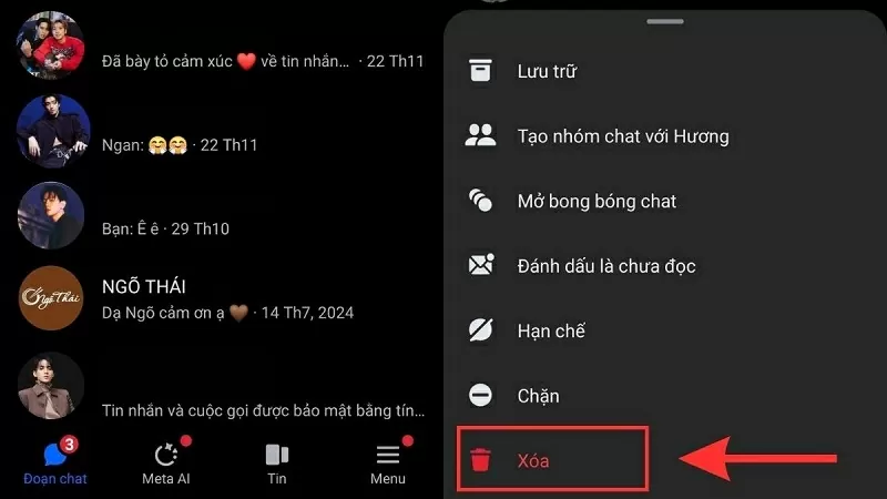 Bấm vào tùy chọn Xóa