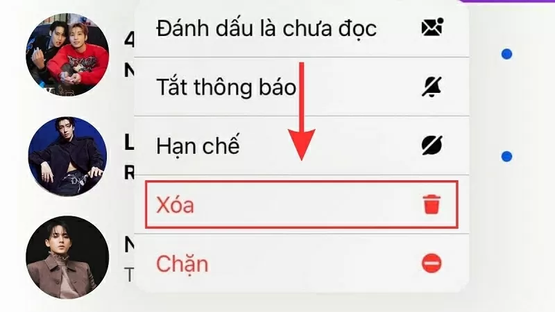 Nhấn vào mục Xóa Nhấn vào mục Xóa
