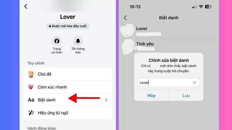 Chọn vào mục Biệt danh Chọn vào mục Biệt danh