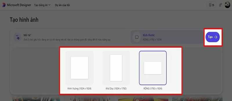 Chọn kích thước phù hợp