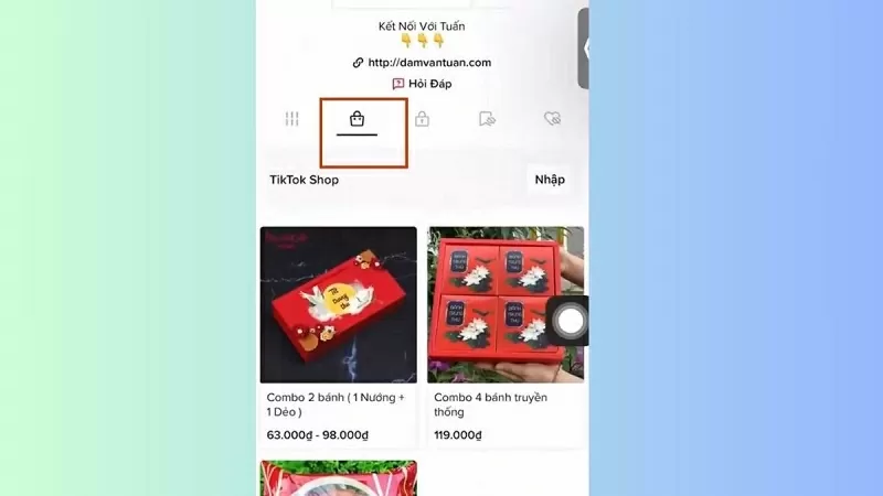 Bấm vào mục TikTok Shop có biểu tượng giỏ hàng Bấm vào mục TikTok Shop có biểu tượng giỏ hàng