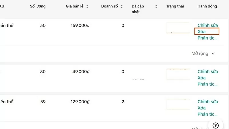 Nhấn nút Xóa bên cạnh sản phẩm Nhấn nút Xóa bên cạnh sản phẩm