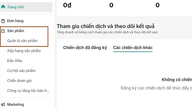 Chọn quản lý sản phẩm
