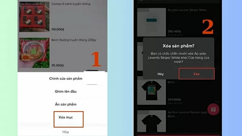 Chọn Xóa mục và xác nhận hành động Chọn Xóa mục và xác nhận hành động