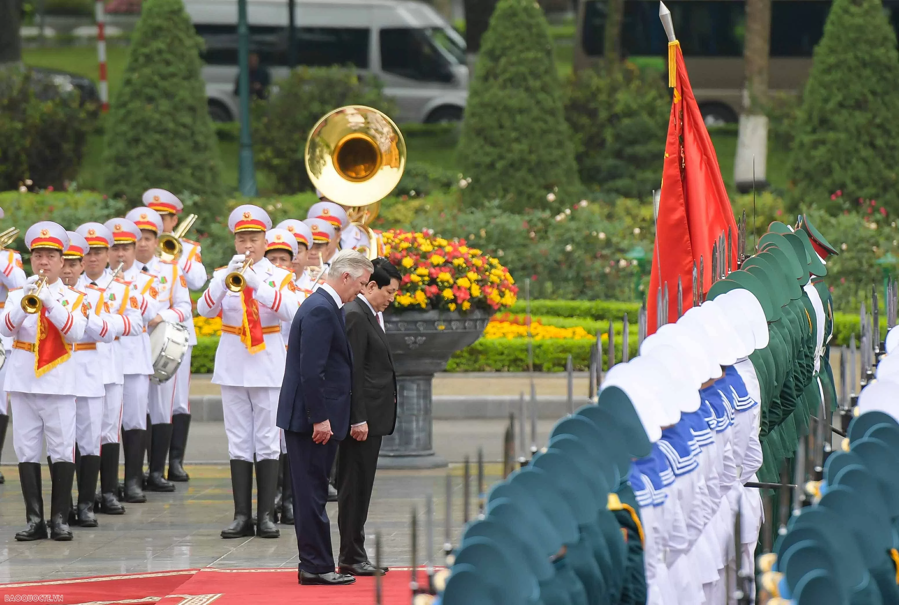 Lễ đón chính thức Nhà Vua và Hoàng hậu Bỉ tại Phủ Chủ tịch