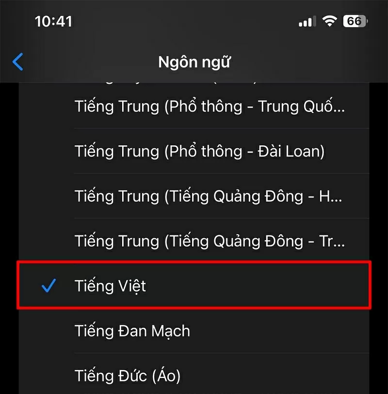 Chọn ngôn ngữ Tiếng Việt