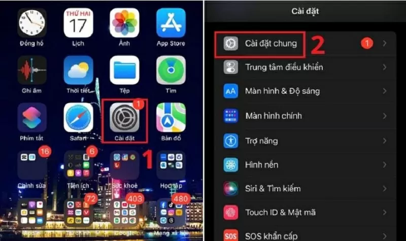 Chọn vào Cài đặt chung