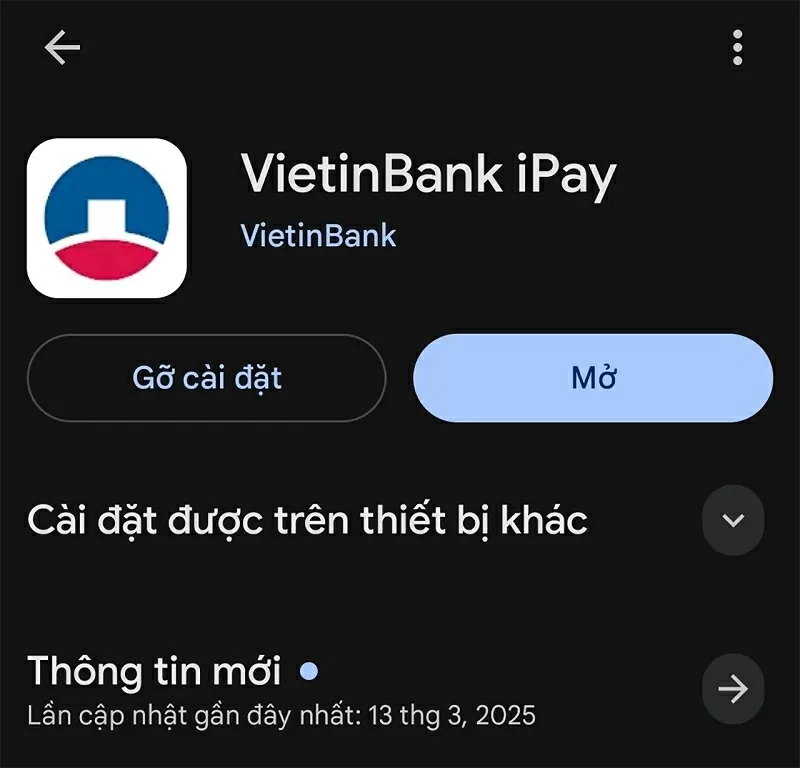 Cập nhật ứng đụng VietinBank iPay lên phiên bản mới nhất