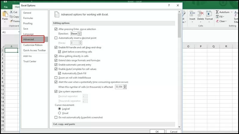 Bấm chọn Advanced