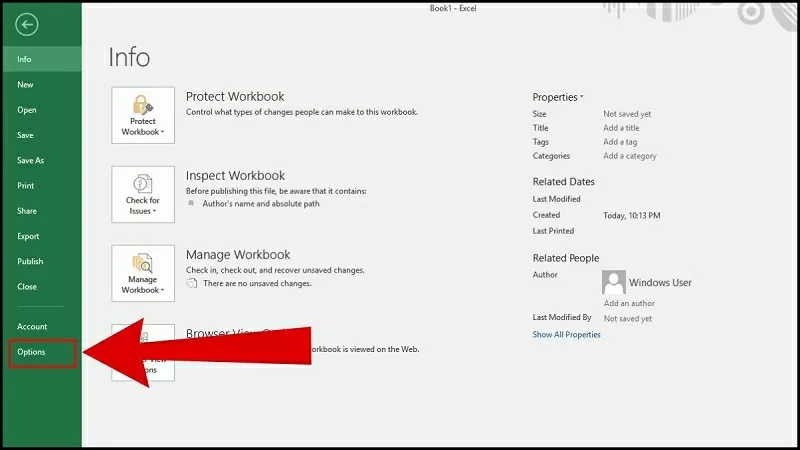 Chọn vào mục Options Chọn vào mục Options