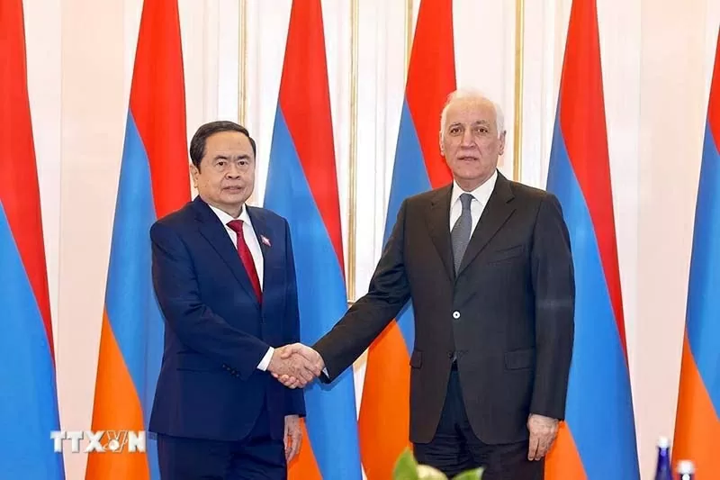 Chủ tịch Quốc hội Trần Thanh Mẫn hội kiến Tổng thống Armenia Vahagn Khachaturyan. (Nguồn: TTXVN)