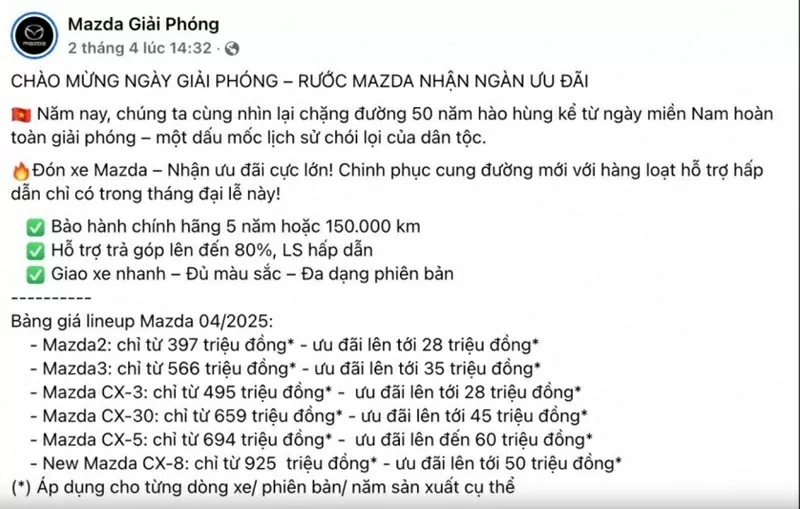 Đại lý tung chương trình ưu đãi giải giá cho các mẫu xe Mazda