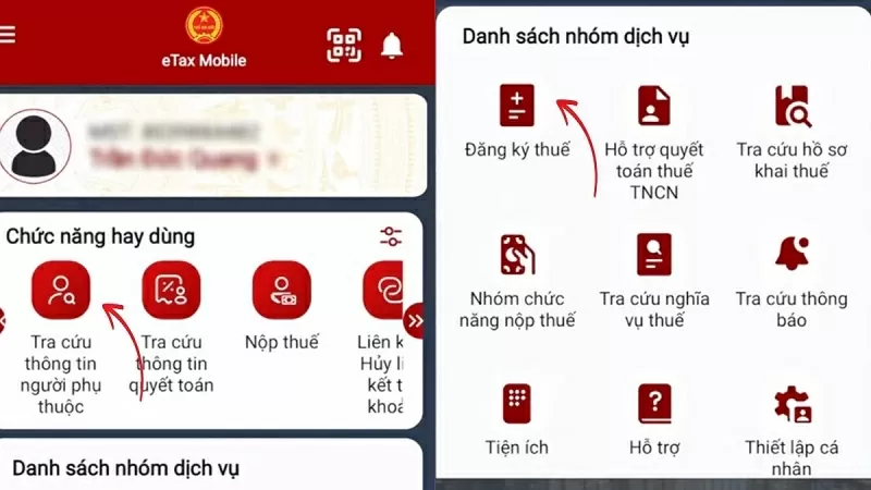 Chọn vào Tra cứu thông tin người phụ thuộc Chọn vào Tra cứu thông tin người phụ thuộc