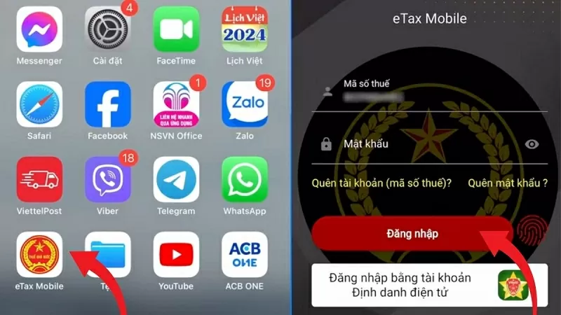 Đăng nhập vào ứng dụng eTax Mobile