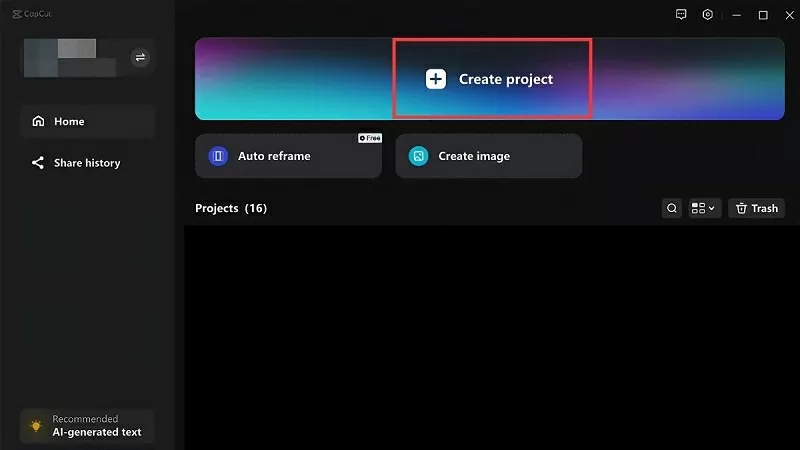 Mở CapCut PC và tạo dự án mới