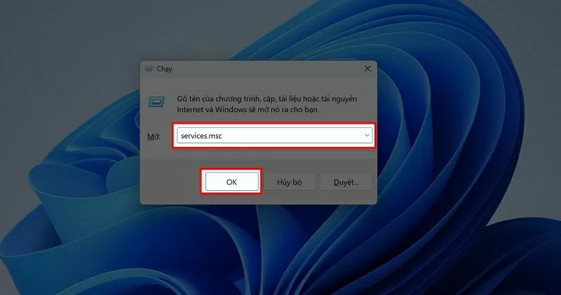 Mở hộp thoại Run