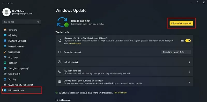 Chọn Windows Update