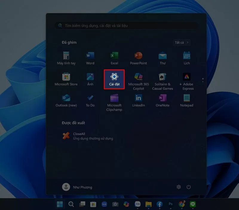 Truy cập vào mục Cài đặt
