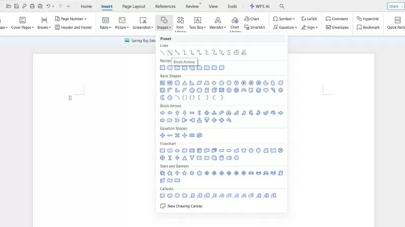 Chọn vào Shapes rồi chọn hình mũi tên thẳng