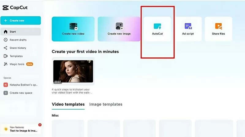 Khởi chạy dự án mới và chọn tính năng Auto Cut