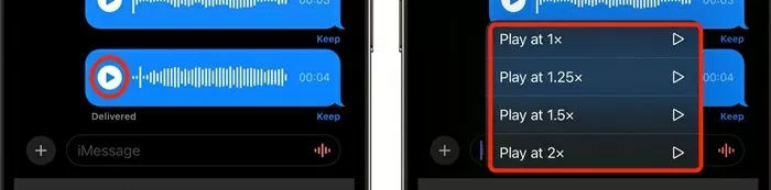 Điều chỉnh tốc độ của tin nhắn âm thanh