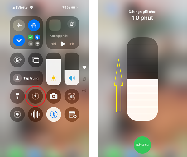Hẹn giờ nhanh qua Trung tâm điều khiển Hẹn giờ nhanh qua Trung tâm điều khiển