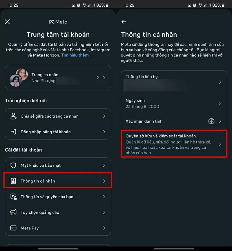 Chọn vào Thông tin cá nhân
