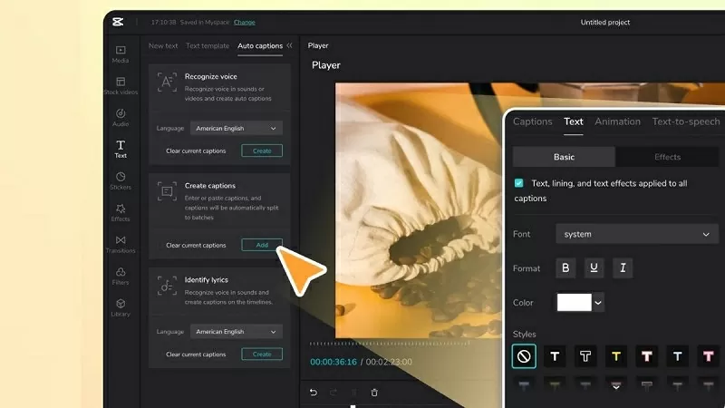 Nhấn chọn Auto Captions để thêm phụ đề tự động Nhấn chọn Auto Captions để thêm phụ đề tự động