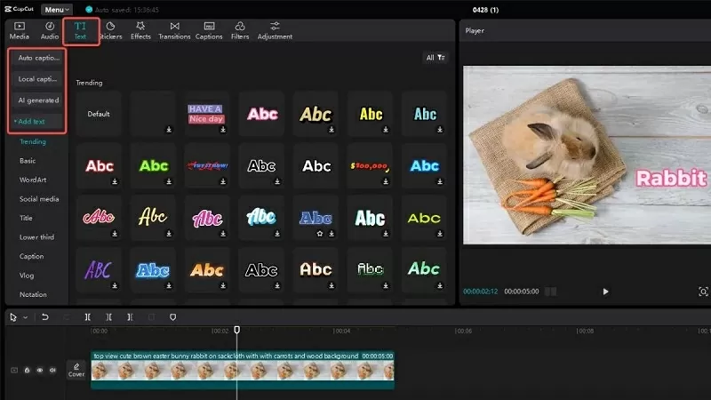 Chọn Add text để tạo phụ đề Chọn Add text để tạo phụ đề