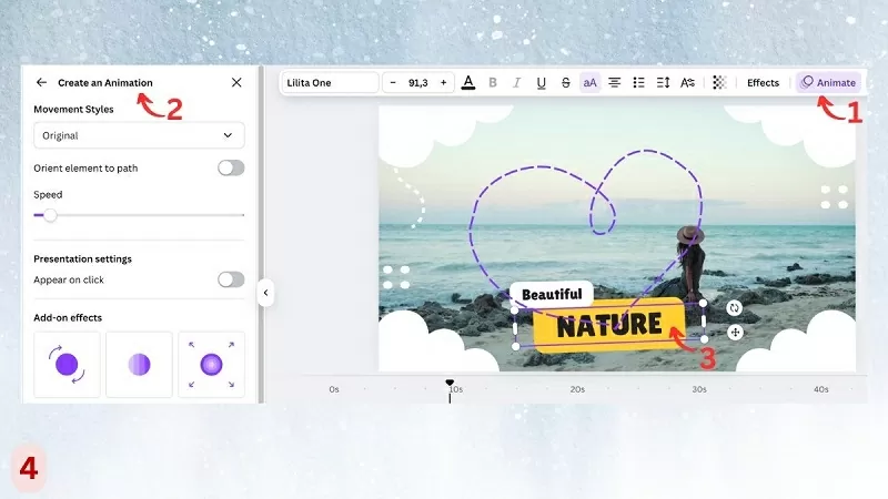 Phần tử sẽ di chuyển theo đường màu tím được vẽ Phần tử sẽ di chuyển theo đường màu tím được vẽ