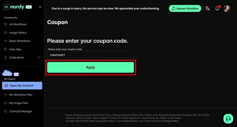 Nhấn vào nút Apply để áp dụng mã