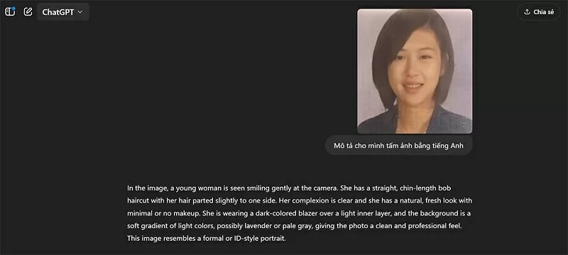 Nhờ ChatGPT mô tả bức ảnh bằng tiếng anh Nhờ ChatGPT mô tả bức ảnh bằng tiếng anh