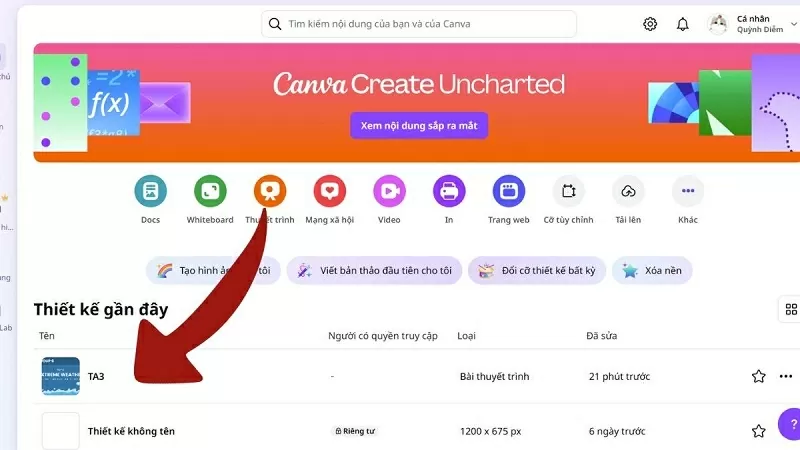 Mở thiết kế cần đánh số trang trong Canva