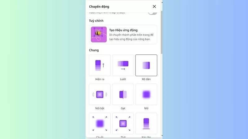 Chọn thêm các hiệu ứng