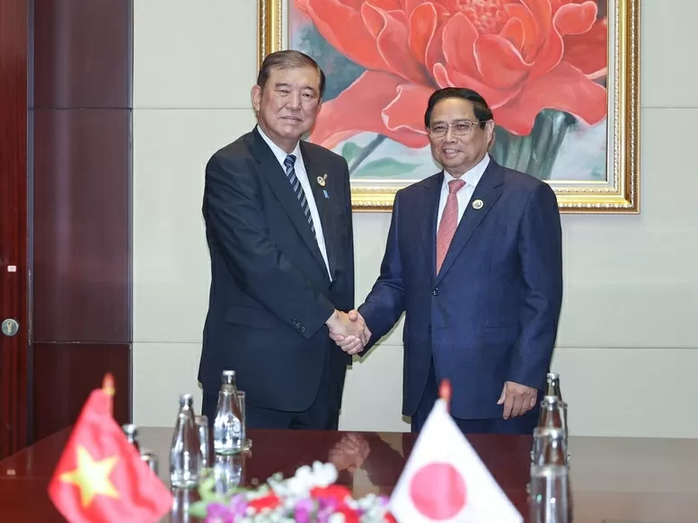 Thủ tướng Phạm Minh Chính hội kiến Thủ tướng Nhật Bản Shigeru Ishiba nhân dịp dự Hội nghị Cấp cao ASEAN lần thứ 44, 45 và các Hội nghị liên quan tại Vientiane, Lào, ngày 11/10/2024. (Nguồn: VGP)