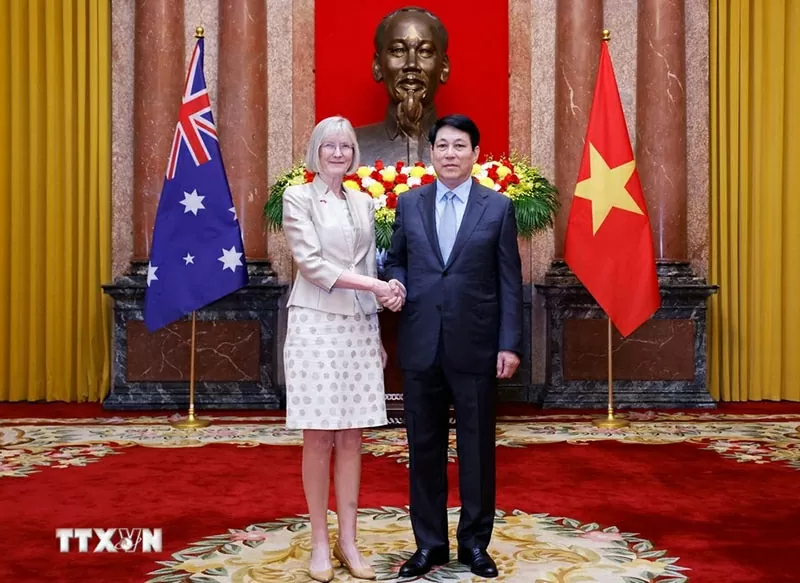 Chủ tịch nước Lương Cường tiếp Đại sứ Australia tại Việt Nam Gillian Bird. (Nguồn: TTXVN)