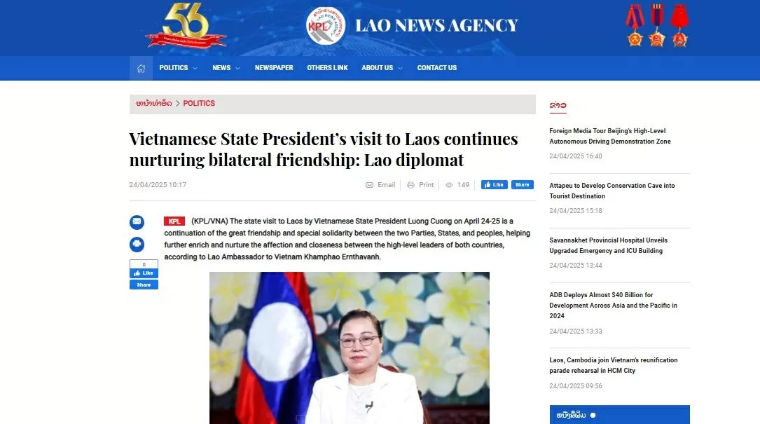 Đại sứ Khamphao Ernthavanh: Chuyến thăm của Chủ tịch nước Lương Cường vun đắp tình hữu nghị đặc biệt Việt Nam-Lào Đại sứ Khamphao Ernthavanh: Chuyến thăm của Chủ tịch nước Lương Cường vun đắp tình hữu nghị đặc biệt Việt Nam-Lào