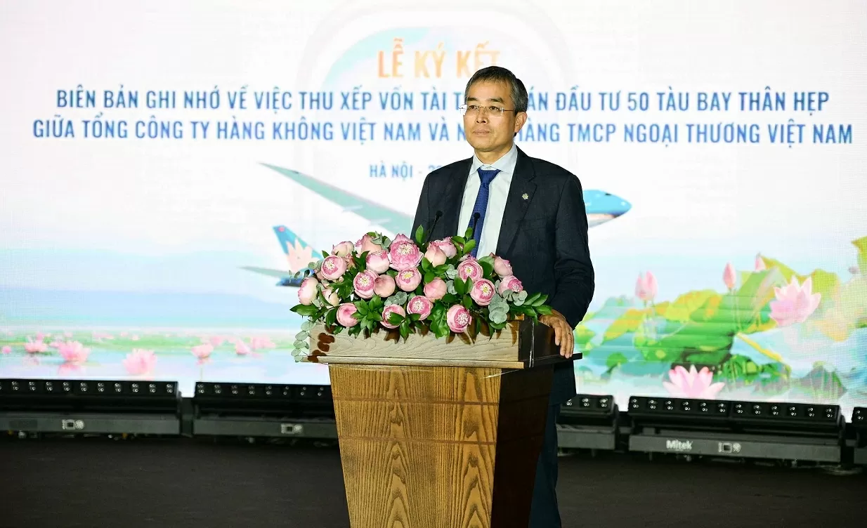 Ông Đặng Ngọc Hòa – Ủy viên BCH Đảng bộ Chính phủ, Bí thư Đảng ủy, Chủ tịch HĐQT Vietnam Airlines phát biểu tại sự kiện.