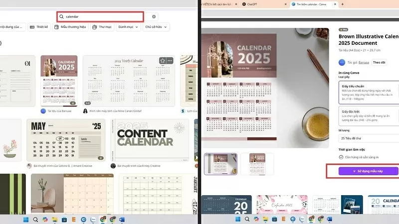 Chọn mẫu lịch Chọn mẫu lịch