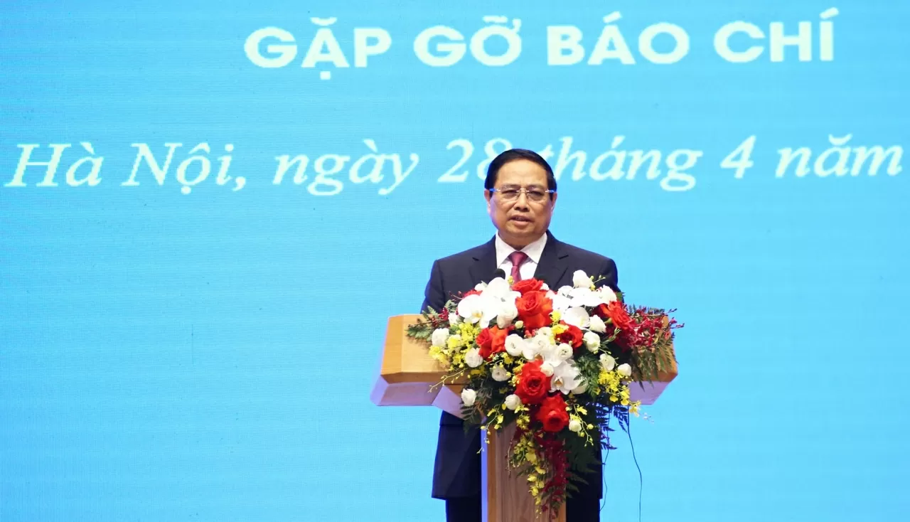 Thủ tướng Chính phủ Phạm Minh Chính phát biểu tại buổi gặp gỡ báo chí. (Ảnh: Thành Long)