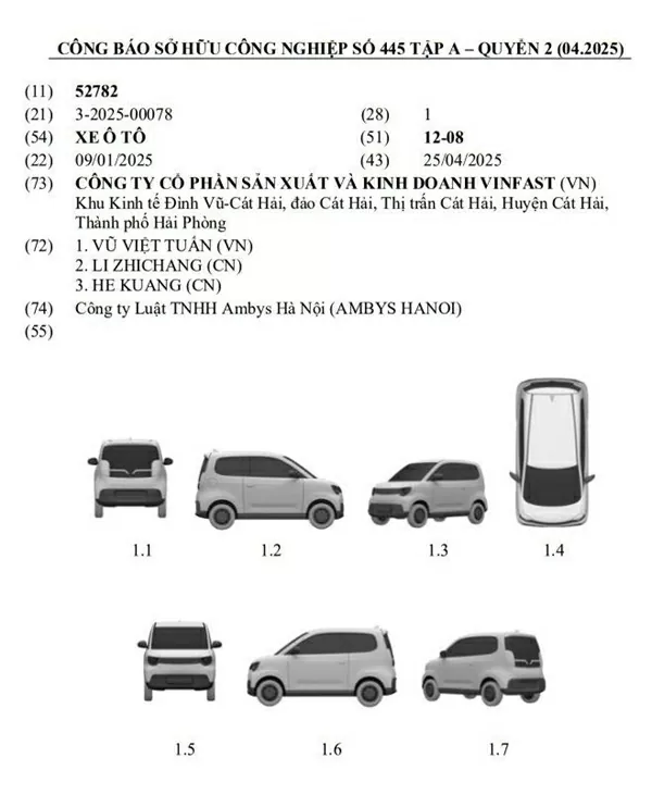 VinFast Minio Green được đăng ký bản quyền kiểu dáng tại Việt Nam