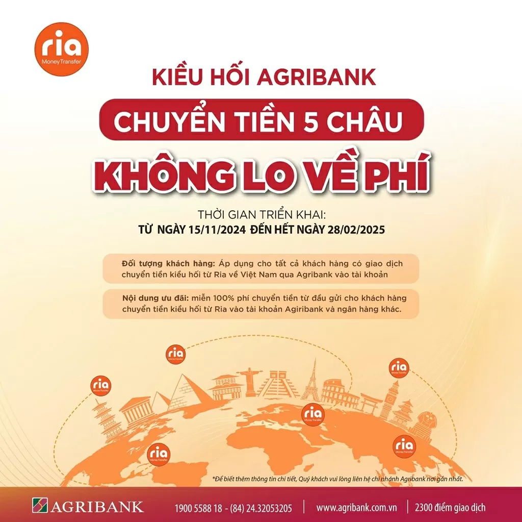 Chuyển tiền Kiều hối Ria về Việt Nam tại Agribank – phí 0 đồng. Chuyển tiền Kiều hối Ria về Việt Nam tại Agribank – phí 0 đồng.