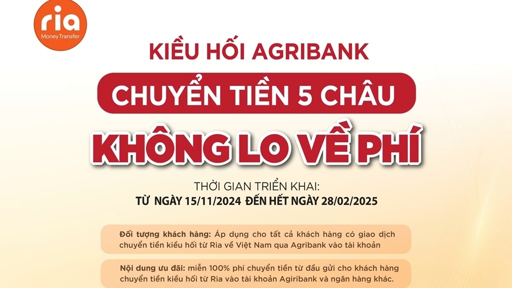 Chuyển tiền Kiều hối Ria về Việt Nam tại Agribank – phí 0 đồng