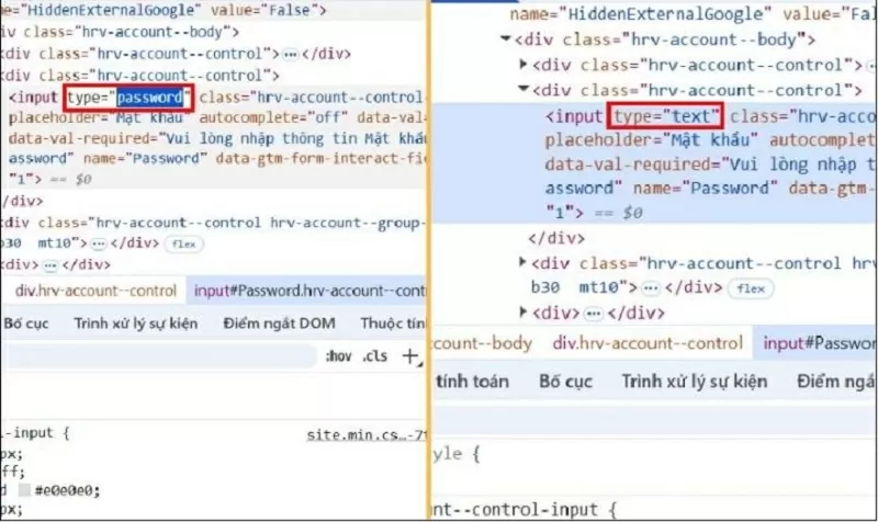 Đổi type=”text” và nhấn Enter