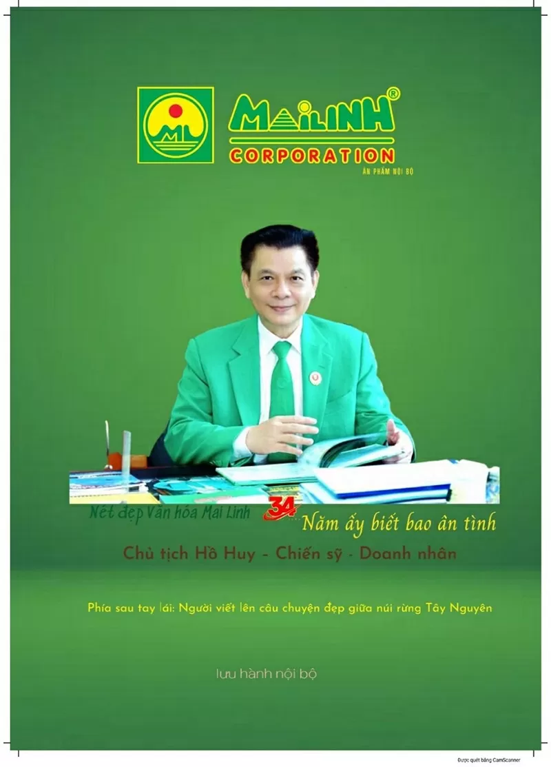 Chủ tịch Hồ Huy -“Chiến sĩ - Doanh nhân”, người sáng lập và dẫn dắt Tập đoàn Mai Linh suốt 34 năm qua, với hình ảnh đặc trưng gắn liền màu xanh Mai Linh biểu tượng của khát vọng phụng sự và phát triển bền vững.