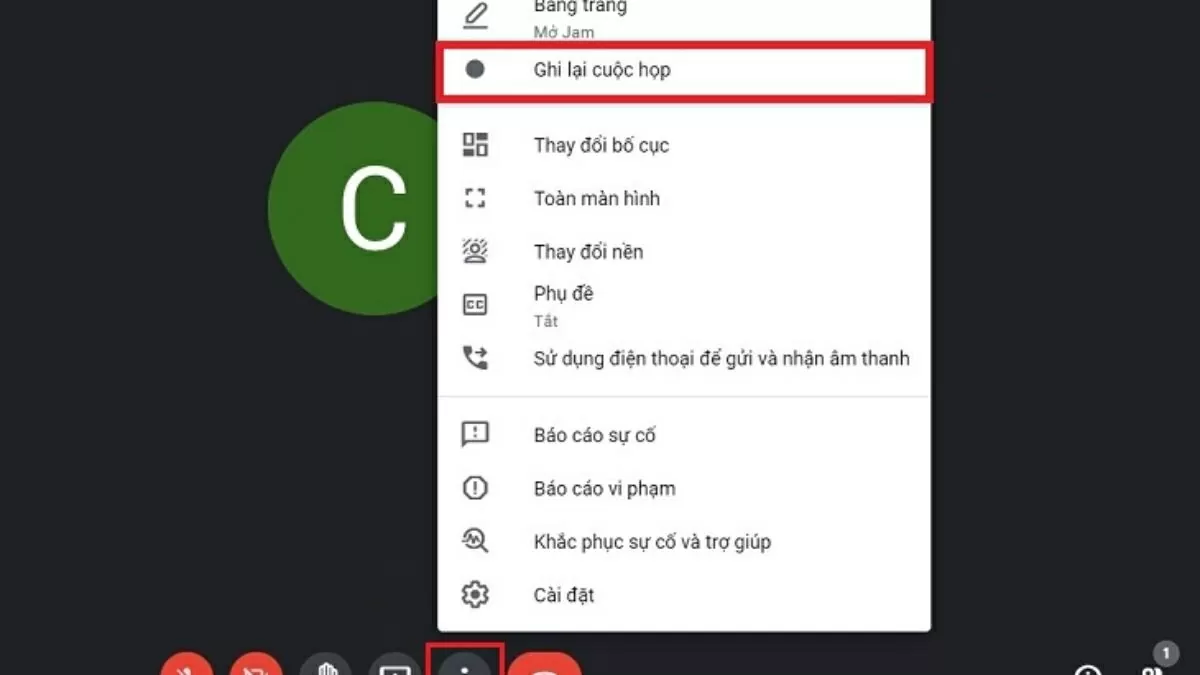 Chọn mục “Ghi lại cuộc họp” (Record meeting) Chọn mục “Ghi lại cuộc họp” (Record meeting)