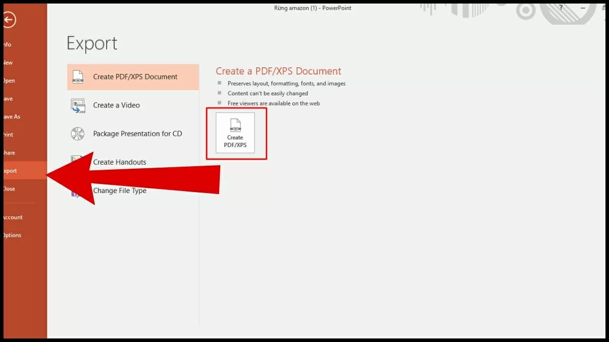 Chọn tính năng “Export” 