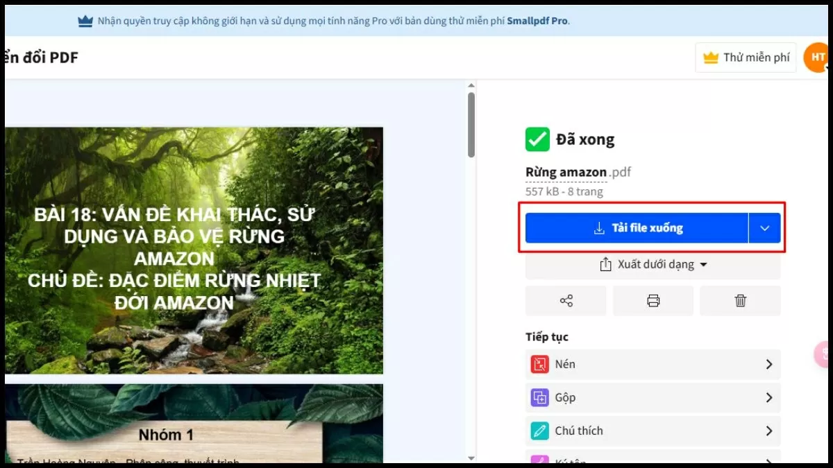 Chờ hệ thống xử lý và chuyển đổi file PowerPoint sang PDF