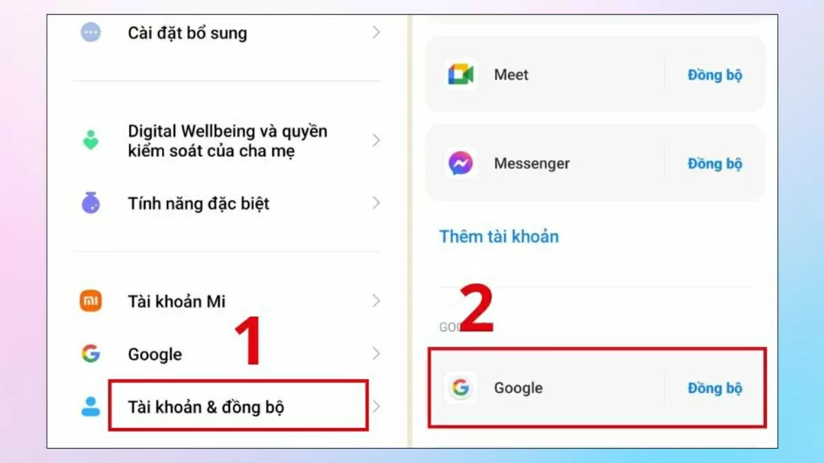 Nhấn chọn Tài khoản & đồng bộ hoặc Mật khẩu & tài khoản